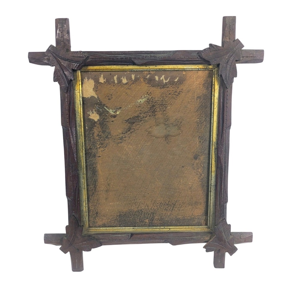 Antique Tramp‎ Art Wood Frame, hand carved Folk Art Frame Ornate Gothic Revival